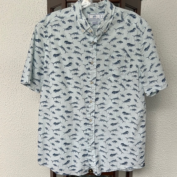 SOUTHERN TIDE Men's Balboa Printed Seersucker Short Sleeve Size M EUC - Picture 1 of 11